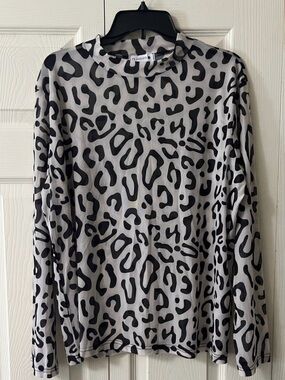 Nuggles 3x Black Leopard-Print Long Sleeve Mesh Top
